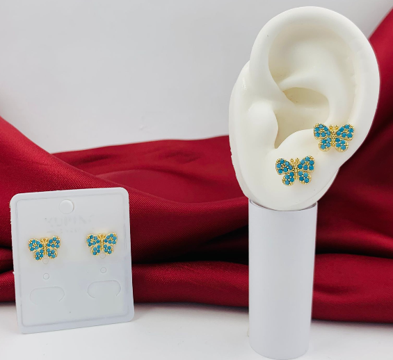 TOPO RODIO MARIPOSA EXTENDIDA CIRCON AZUL DORADO