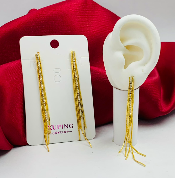 ARETE RODIO COLGANTE CIRCONES TIRA LARGA DORADO