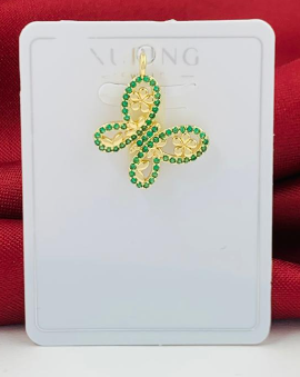 DIJE RODIO MARIPOSA RODEADO CIRCON VERDE DORADO
