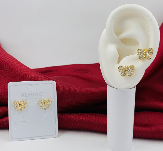 TOPO RODIO MARIPOSA EXTENDIDA CIRCON BLANCO DORADO