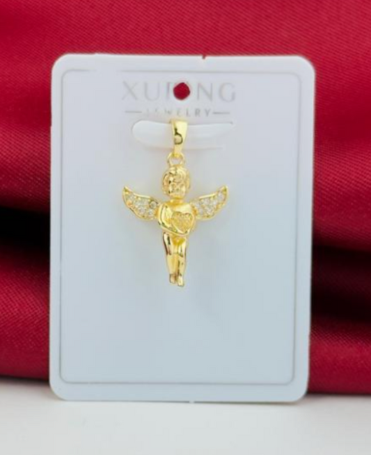 DIJE RODIO ANGEL CON ALAS DORADO CIRCON