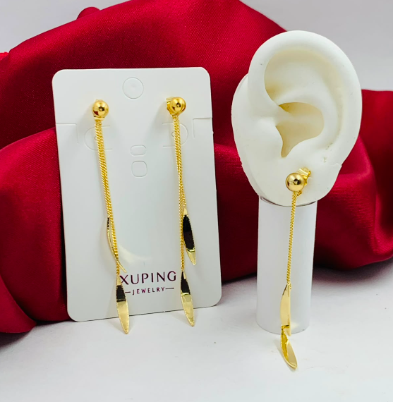 ARETE RODIO COLGANTE 2 TIRAS HOJAS DORADO