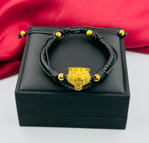 PULSERA CUERINA ACERO INOXIDABLE TIGRE DORADO
