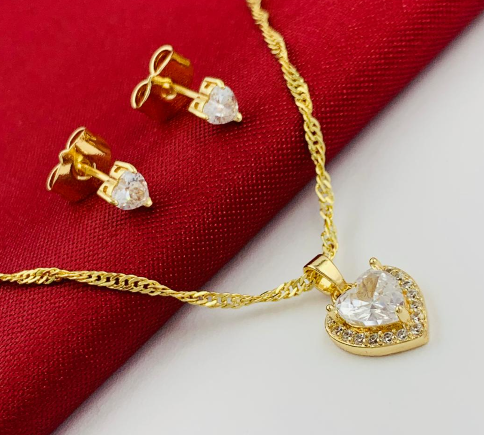 JUEGO RODIO CORAZON CIRCON GRANDE MITAD DORADO