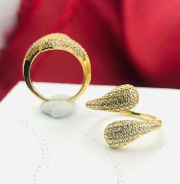 ANILLO RODIO 2 GOTAS DORADO CIRCON BLANCO