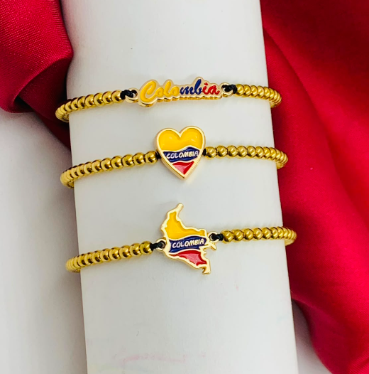 PULSERA ACERO INOXIDABLE COLOMBIA BALIN LISO DORADO