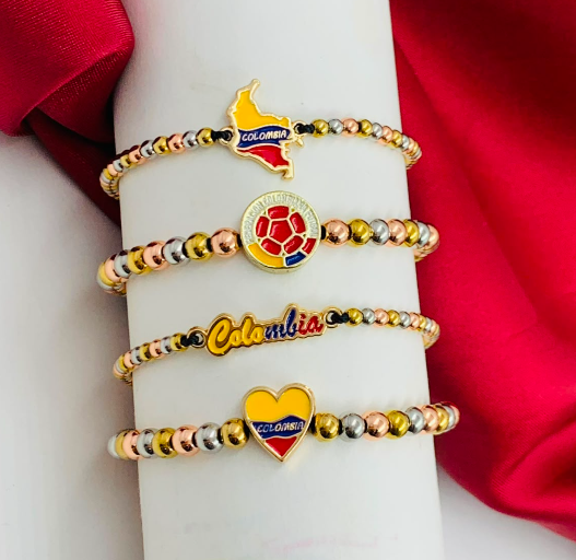 PULSERA ACERO INOXIDABLE COLOMBIA 3 OROS BALIN LISO