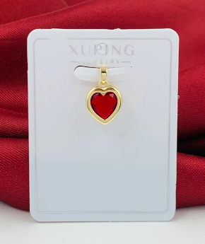 DIJE RODIO CORAZON CIRCON ROJO DORADO