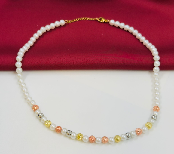 COLLAR RODIO TIPO PERLA 3 OROS BLANCO
