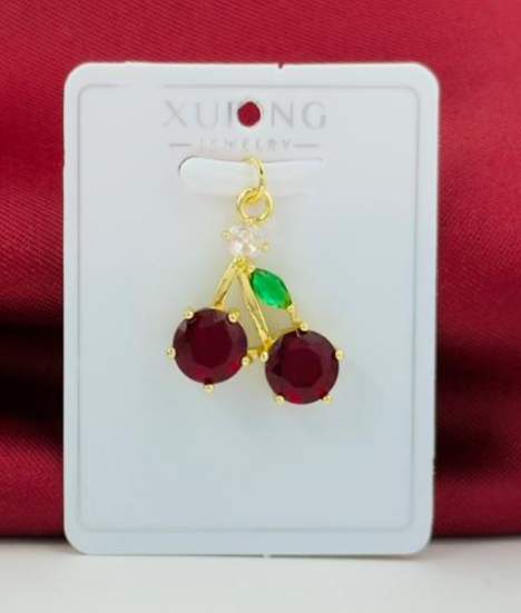 DIJE RODIO CEREZA CIRCONES ROJOS