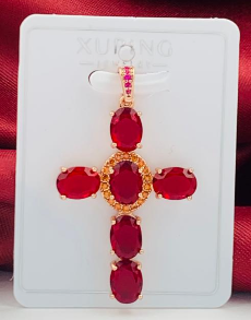 DIJE RODIO CRUZ CIRCON ROJO