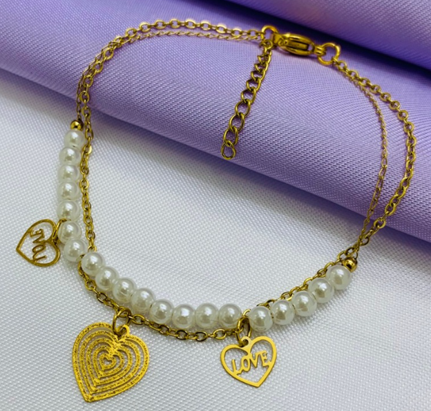 PULSERA ACERO INOXIDABLE PERLA DORADO