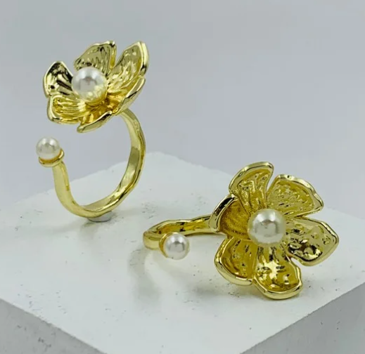 ANILO RODIO FLOR PERLA DORADO