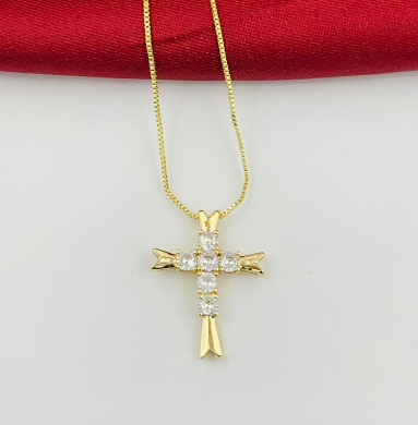 DUO RODIO CRUZ DORADA CIRCON MITAD