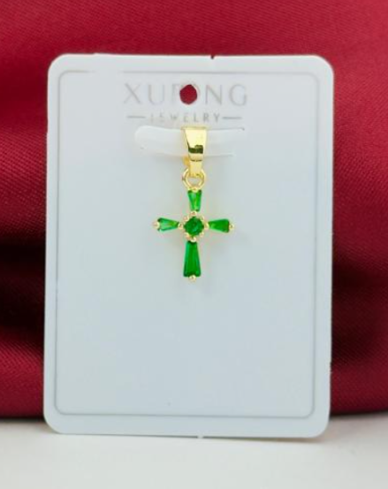 DIJE RODIO CRUZ PEQUEÑO CIRCON VERDE