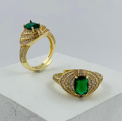 ANILLO RODIO CIRCONES DORADO PERLA VERDE OVALO