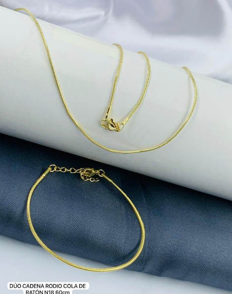 DUO RODIO CADENA PULSERA COLA RATON DORADO