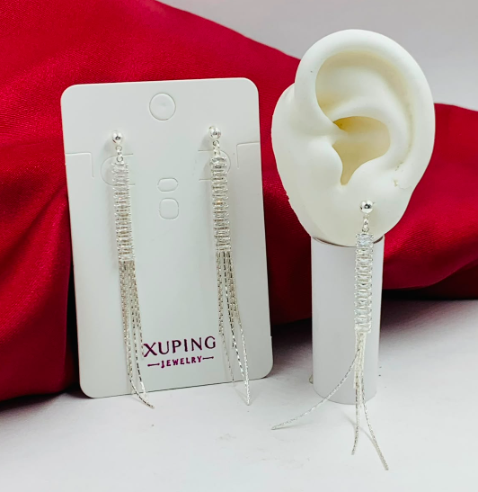 ARETE RODIO COLGANTE CIRCONES RECTANGULARES LARGOS PLATIZADO
