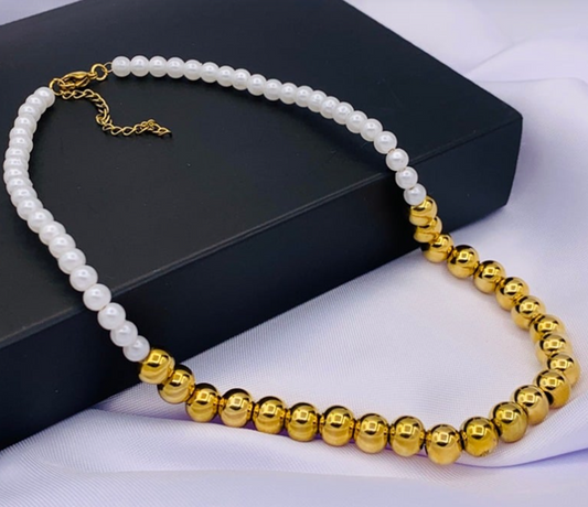COLLAR PERLA BLANCO DORADO ACERO INOXIDABLE