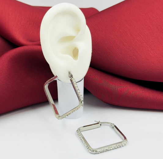 CANDONGA ACERO INOXIDABLE ROMBO LINEA BLANCA CIRCON PLATEADO