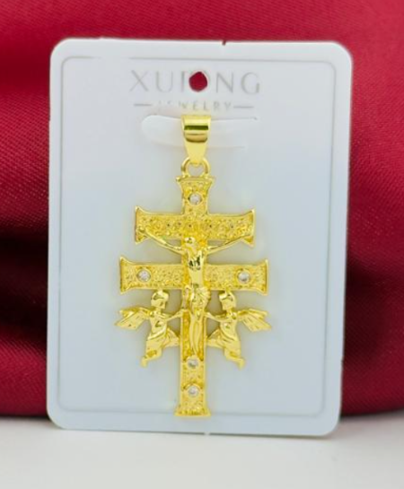 DIJE RODIO DOS CRUCES Y ARCANGELES DORADO