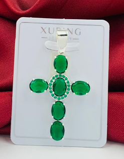 DIJE RODIO PLATIZADO CIRCON VERDE TIPO ESMERALDA