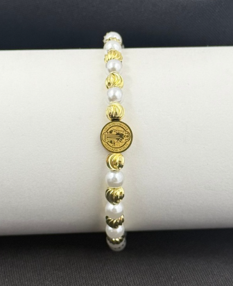 PULSERA RODIO PERLA BALIN DORADO DIAMANTADO