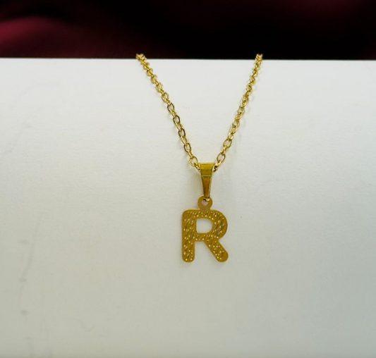 CADENA DIJE ACERO INOXIDABLE LETRA R DORADO
