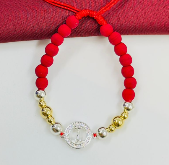 PULSERA RODIO NEOPRENO PLATIZADA BICOLOR CRUZ