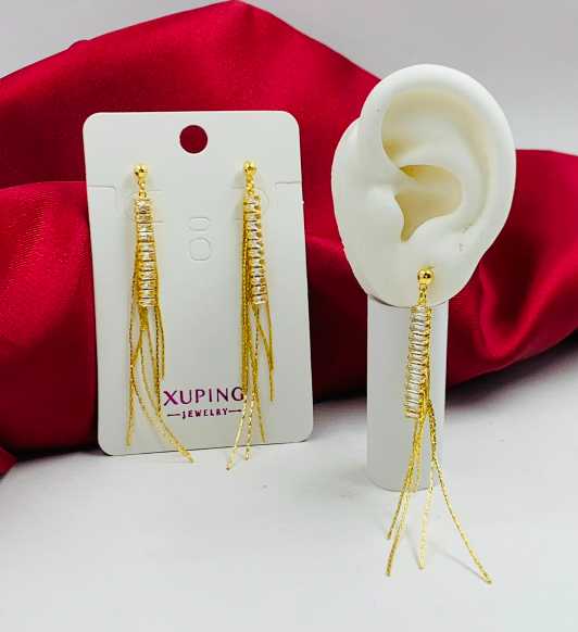 ARETE RODIO COLGANTE CIRCON RECTANGULAR LARGO CIRCONES BLANCO DORADO