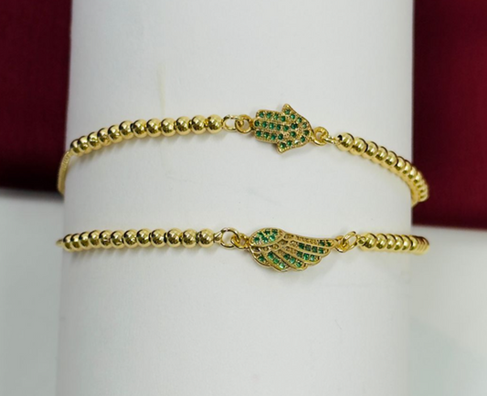 PULSERA RODIO DIJE CIRCON VERDE ALA Y MANO
