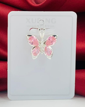 DIJE RODIO PLATIZADO MARIPOSA CIRCON ROSA