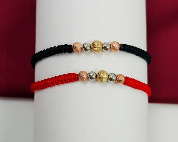 PULSERA RODIO TEJIDA CIRCON RODINADO NEGRO Y ROJO