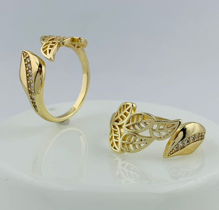 ANILLO RODIO HOJA CIRCON DORADO