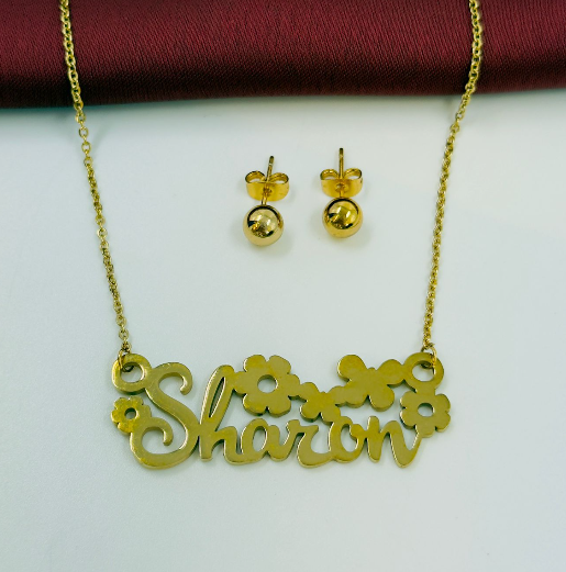 COMBO ACERO INOXIDABLE CADENA Y TOPOS NOMBRE SHARON