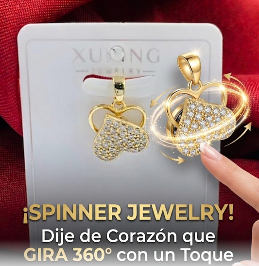 DIJE RODIO GIRATORIO CORAZON CIRCON BLANCO DORADO