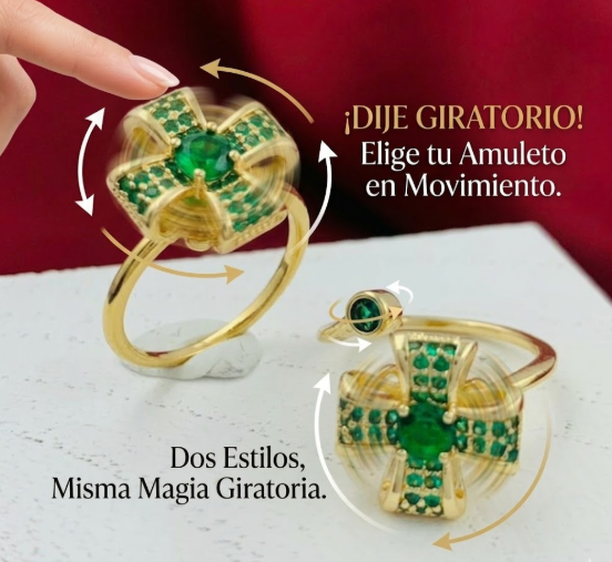 ANILLO RODIO GIRATORIO CRUZ CIRCON VERDE DORADO