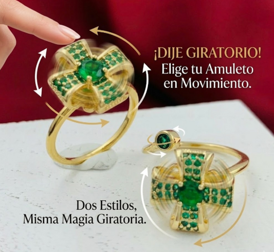 ANILLO RODIO GIRATORIO CRUZ CIRCON VERDE DORADO