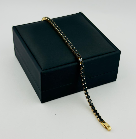 PULSERA RODIO TENIS CIRCON NEGRO DORADO