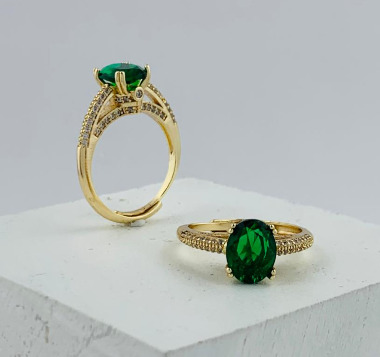 ANILLO RODIO PERLA VERDE DELGADO CIRCONES DORADO
