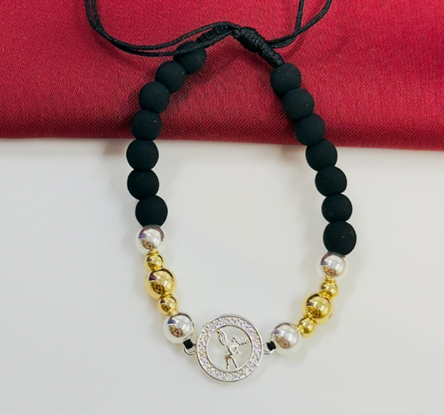 PULSERA RODIO NEOPRENO PLATIZADO BICOLOR ARCANGEL