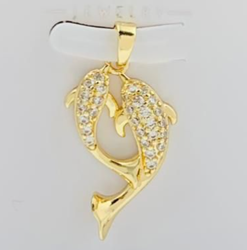 DIJE RODIO DELFIN CIRCON DORADO