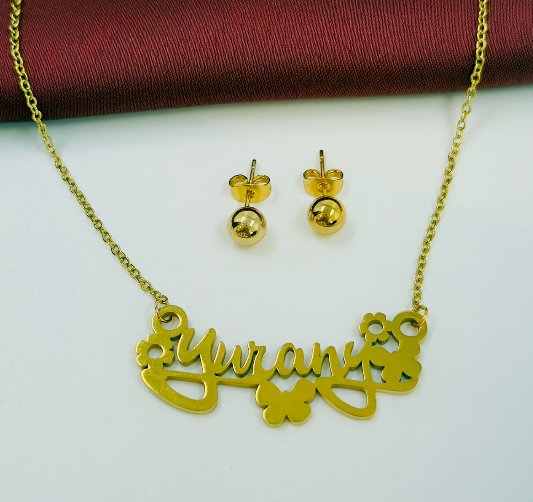 COMBO ACERO INOXIDABLE CADENA Y TOPOS NOMBRE YURANY DORADO