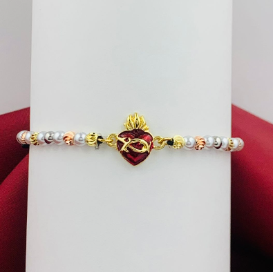 PULSERA RODIO 3 OROS PERLA CORAZON