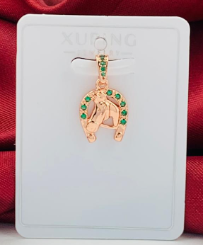 DIJE RODIO ROSA CABALLO HERRADURA VERDE CIRCON