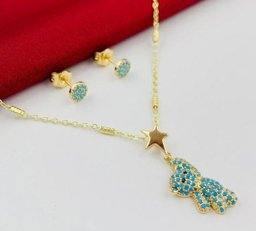 JUEGO RODIO OSO VOLANDO CIRCON AZUL ESTRELLA