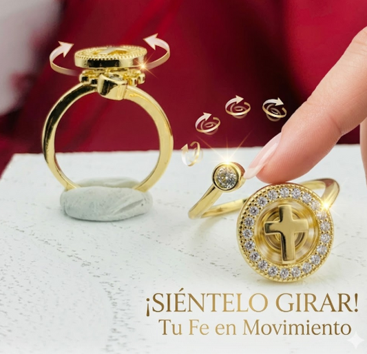 ANILLO RODIO GIRATORIO CRUZ MITAD CIRCON BLANCO DORADO