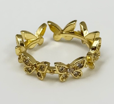 ANILLO RODIO MARIPOSAS CIRCON DORADO