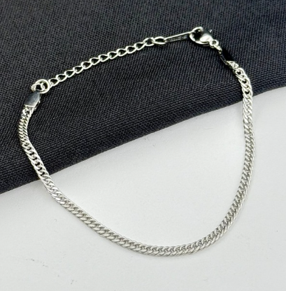 PULSERA ACERO INOXIDABLE PLATEADO DOBLE ESLABON DELGADA