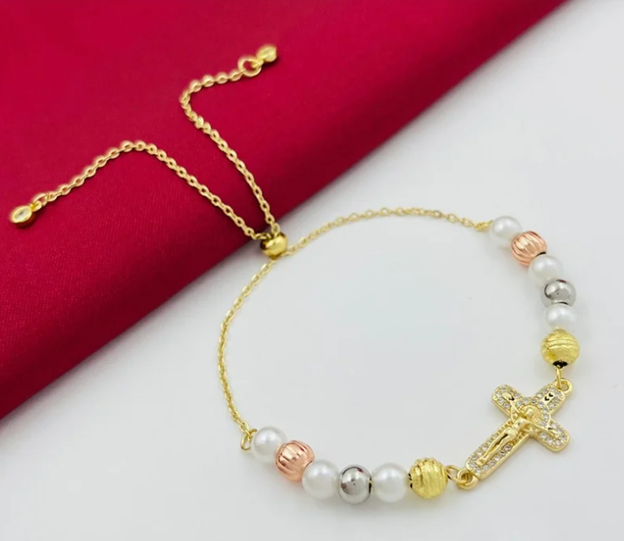 PULSERA RODIO 3 OROS CRUZ